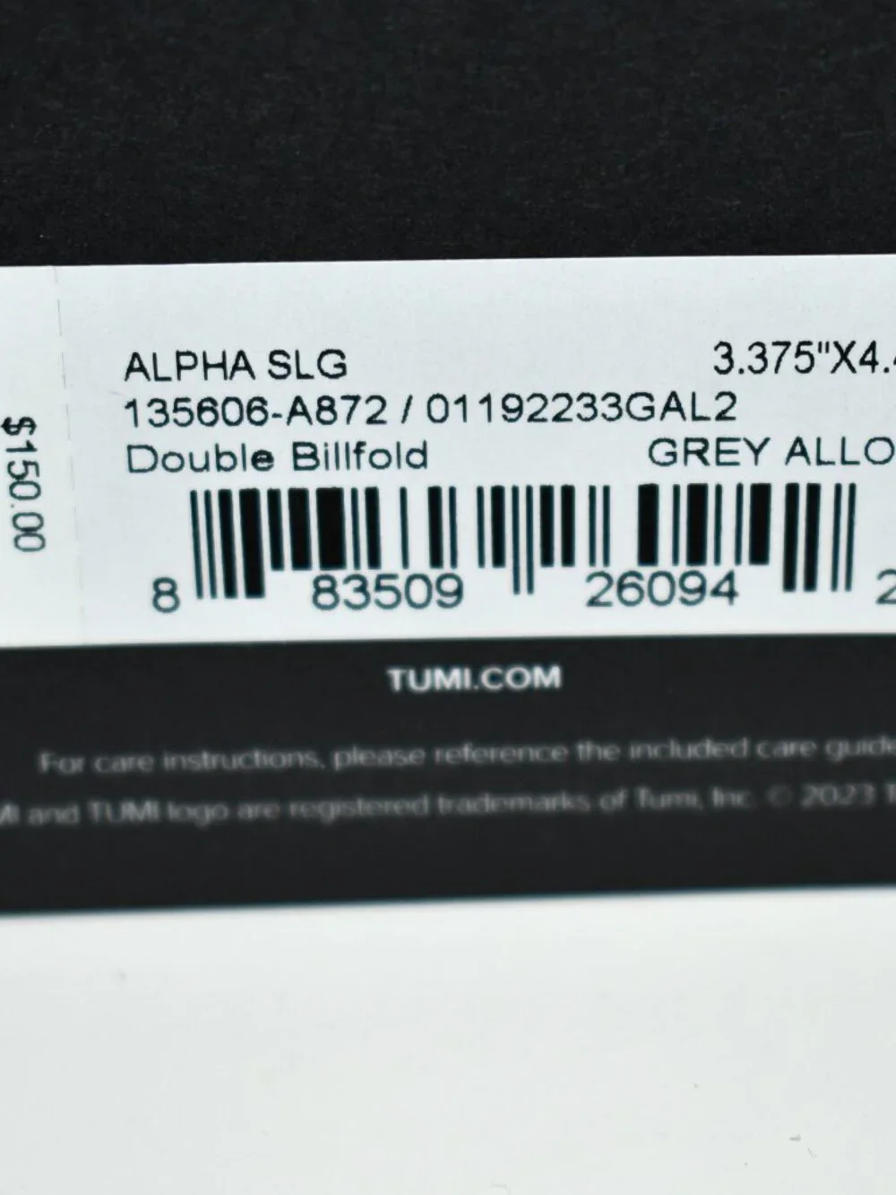Tumi Double Billfold in Grey Alloy #135606-A872 NWT